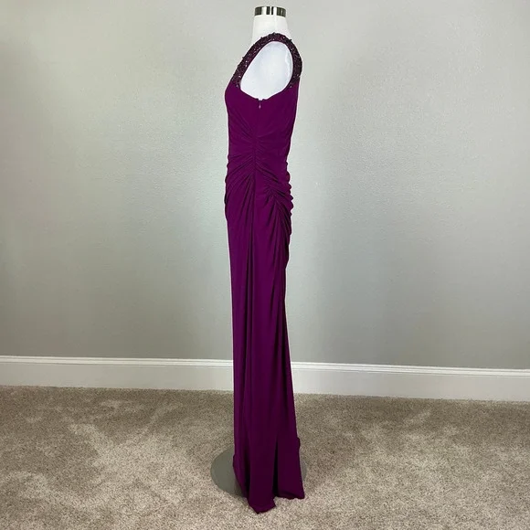 Adrianna Papell Beaded Long Column Evening Gown Fuchsia Pink Size 10 Dress - Picture 4 of 12